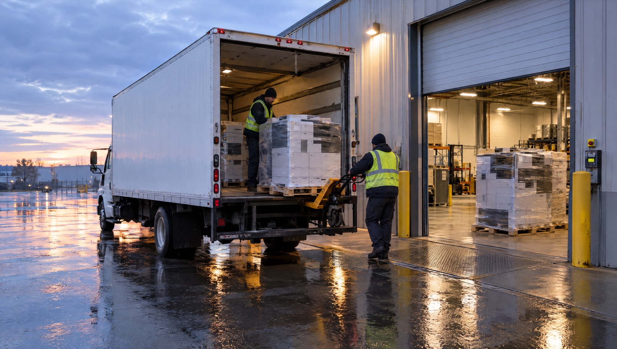 Koffer-LKW an der Laderampe